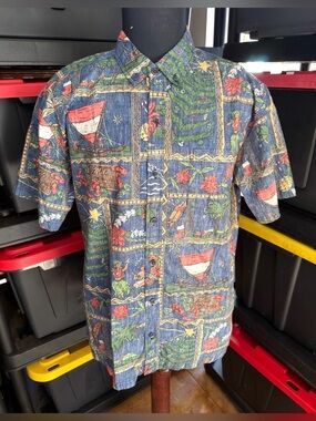 PreOwned Kahala Hawaiian Print Multicolored Full Button Men's Large